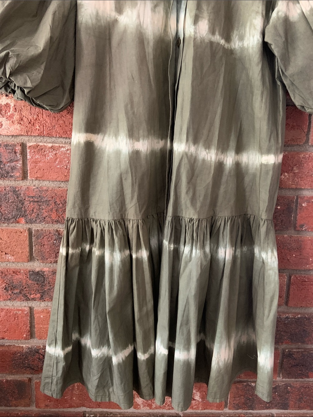 WKND WYFR Olive Green Frock It Tie-Dye Puff Sleeve Shirt Dress - Picture 5 of 7